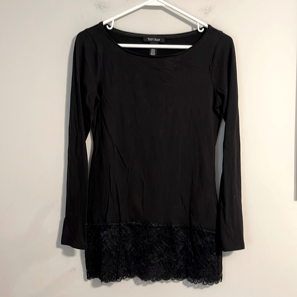 White House black market long sleeve black top with lace detail size small